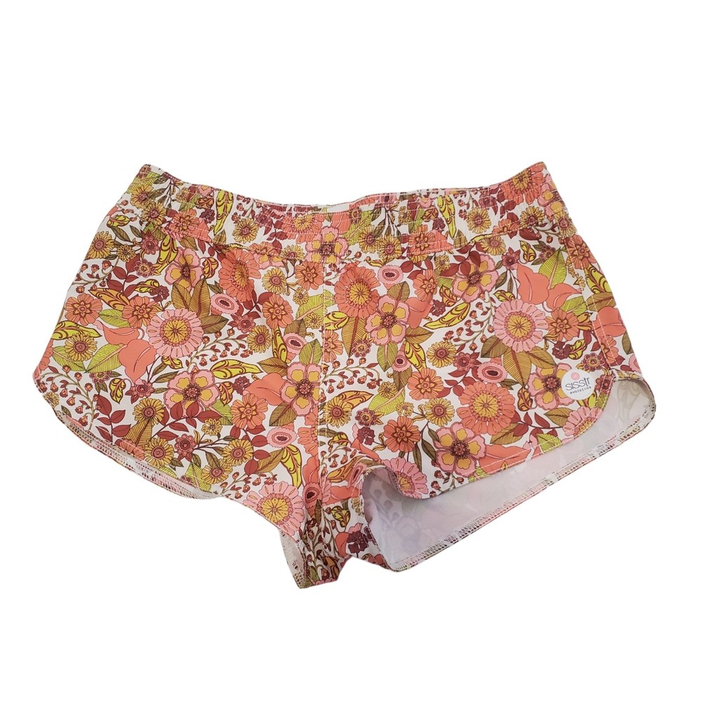 Sisstrevolution Feelin It Pull On Boardshort Retro Yellow Floral Print Sz Small